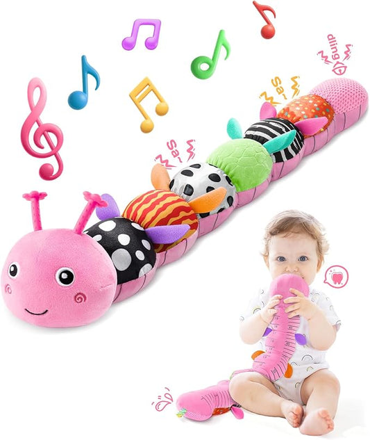 AWOTOY Baby Toys 6-12 Months Music Caterpillar,Stuffed Animals Infant Toys 0-3-6 Months,Baby Sensory Toys Tummy Time with Crinkle Rattle Teething Toys Boy Girl Gifts Birthday Shower Gifts