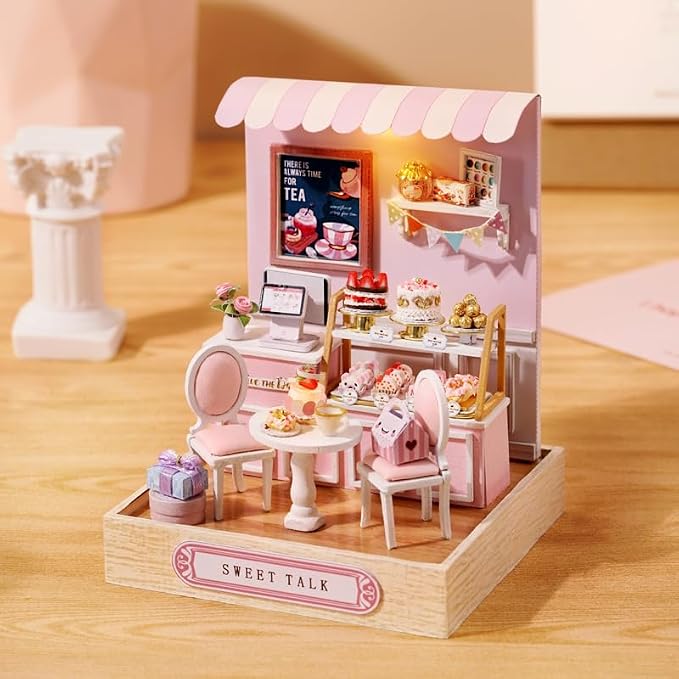 DIY Miniature Dollhouse Kits - Wooden Mini Model House with LED Lights, Tiny Furniture & Accessories – Craft Building Kits for Adults (Sweet Talk) – Birthday Valentine's Gift