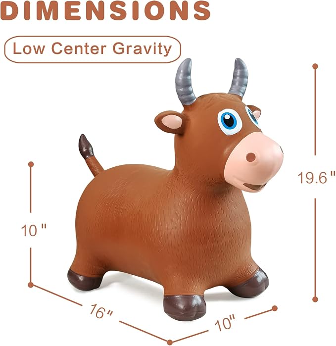 HotMax Bouncy Bull Hopping Horse Toys, Inflatable Bouncing Animal Hopper for Toddlers or Kids, Ride on Jumping Farm Toys for Boy or Girl, Birthday Gift 2 3 4 Year Old (Brown Cow)