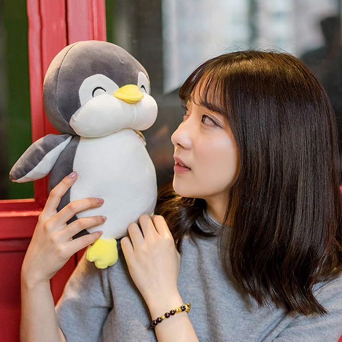 Stuffed Penguin Animal Plush Toy 12 Inch Gray Animal Stuffed Plushies Super Soft Cute Cuddly Pillow Cushion Stuff Dolls Birthday Gifts for Children Kids Boys Girls Room Decor Bedtime, 12Inches