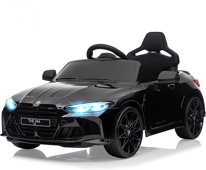 12V Ride On Car for Kids，Licensed BMW M4 Battery Powered Vehicle Car for Boys and Girls, with Remote Control,3 Speed,Led Light,(Black)