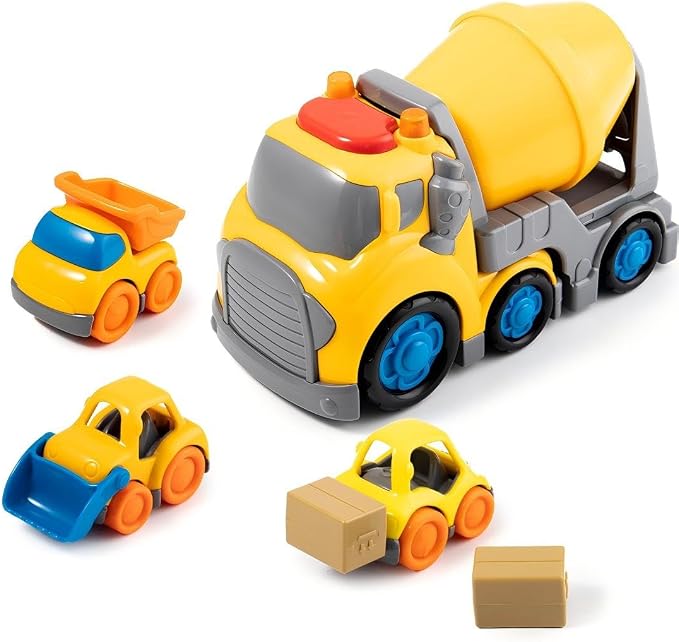 P&C 7.7" Toddlers Construction Cement Mixer Truck Toys for Ages 2-4, Mixer Truck Vehicle Car Set with Sounds and Lights for Kids 18M+, 2, 3, 4 Year Old, Ideal Birthday Christmas Gifts for Boys Girls