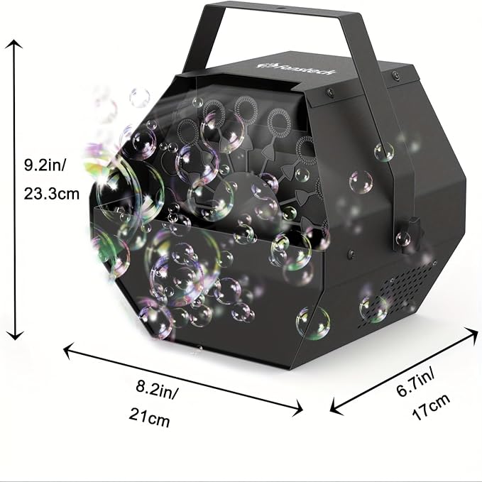 Fansteck Bubble Machine - Automatic Bubble Blower for Kids, Portable Metal Bubble Makers Big Bubbles, Plug-in Bubble Toys for Parties, Weddings, Indoor Outdoor (Black)