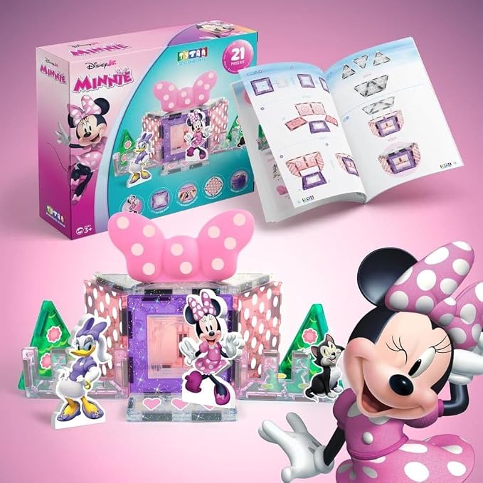 Tytan Official Disney Junior Minnie Mouse Magnetic Character Tile Set – 21-Piece STEAM Building Toy with Reusable Stickers & Instruction Manual – Educational Toy for Kids Ages 3+