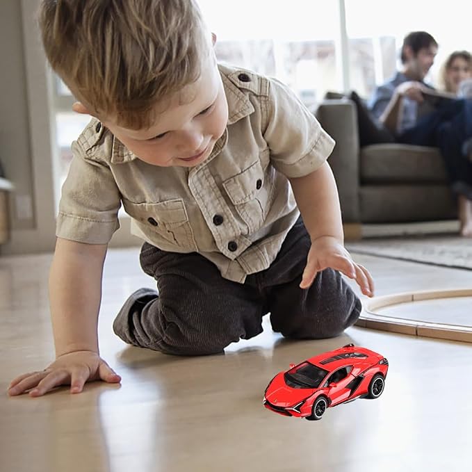 Lambo Toy Car Sian FKP3 Die-Cast Car Model with Lights and Sound Pull Back Toy Car for Boys Age 3 4 5 6 + Year Old (Red)