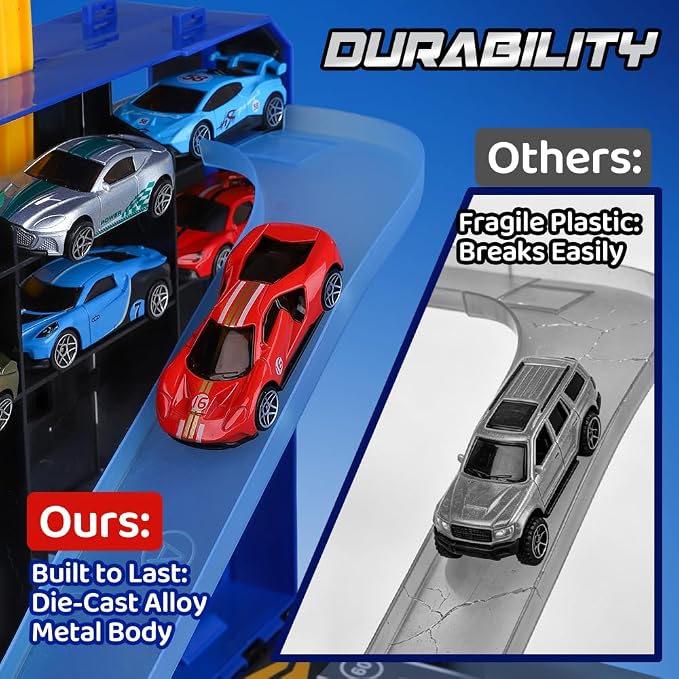 Drefirsa 32 in 1 Race Car Track Set, Toy Cars for Boys Age 3-5 4-7 | 16pcs Diecast Alloy Vehicle,1:64 Scale, 2 Launchers, Race Track, Portable Storage Case for Travel, Gift for 3 4 5 6 Year Boy