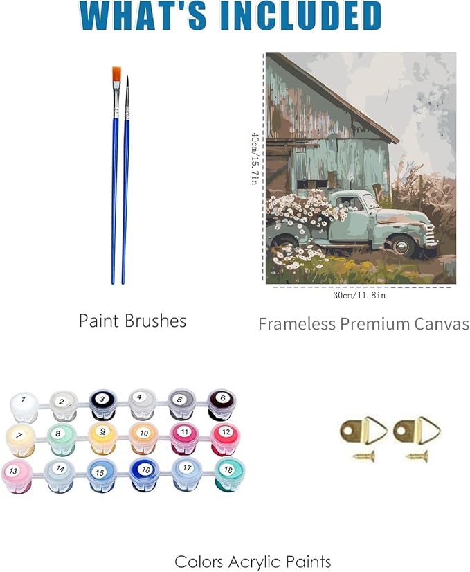 Paint by Numbers for Adults and Kids Beginner, Vintage Truck and Barn Painting by Number Kits On Canvas, Number Artist Paint by Number Kit Oil Painting Acrylic Paints, Home Wall Decor Gift 12X16 inch