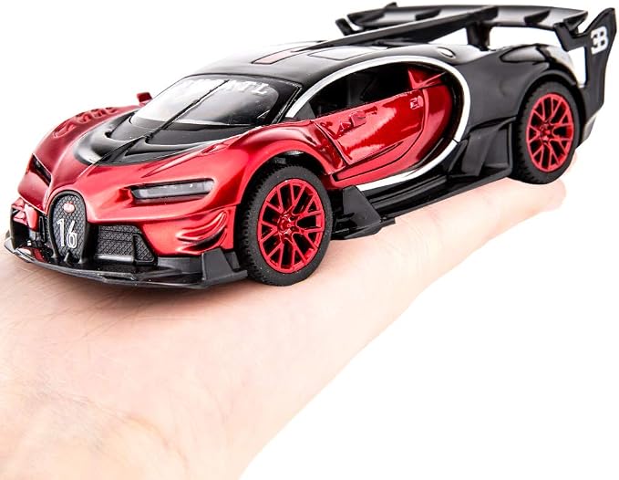 BDTCTK Bugatti Vision GT Supercar 1/32 Zinc Alloy Die Casting Pull Back Car Model Toy Sound and Light for Boy Girl Gift （red）