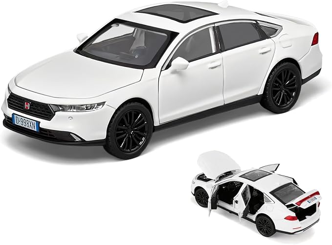 Collectible Toy Car Vehicle, 1:32 Scale Diecast Car Model with Lights and Sound, Alloy Pull Back Car for Kids Adults Birthday Gift (White)