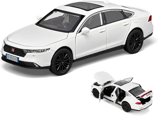 Collectible Toy Car Vehicle, 1:32 Scale Diecast Car Model with Lights and Sound, Alloy Pull Back Car for Kids Adults Birthday Gift (White)
