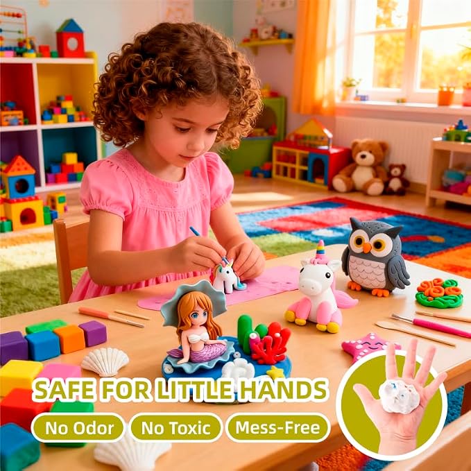Air Dry Clay Kits for Kids,Animal & Ocean Theme,Modeling Clay for Kids, DIY Model Magic Clay with Sculpting Tools and Tutorials,20 Boxes Molding Clay,Ultra Light,Soft & Non-Sticky,Arts and Crafts Gift