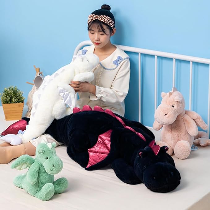 Weighted Dragon Stuffed Animals,Blue,Green,Black,Pink,White. 35.4" Black Dragon Plush 5Lbs