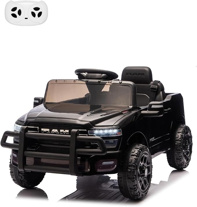 Garvee Kids Ride On Cars, Licensed RAM 12V Electric Ride On Truck Car w/Remote Control, Electric Pickup Car for Toddlers, Spring Suspension, LED Lights, Music, Ride On Toys for Boys Girls