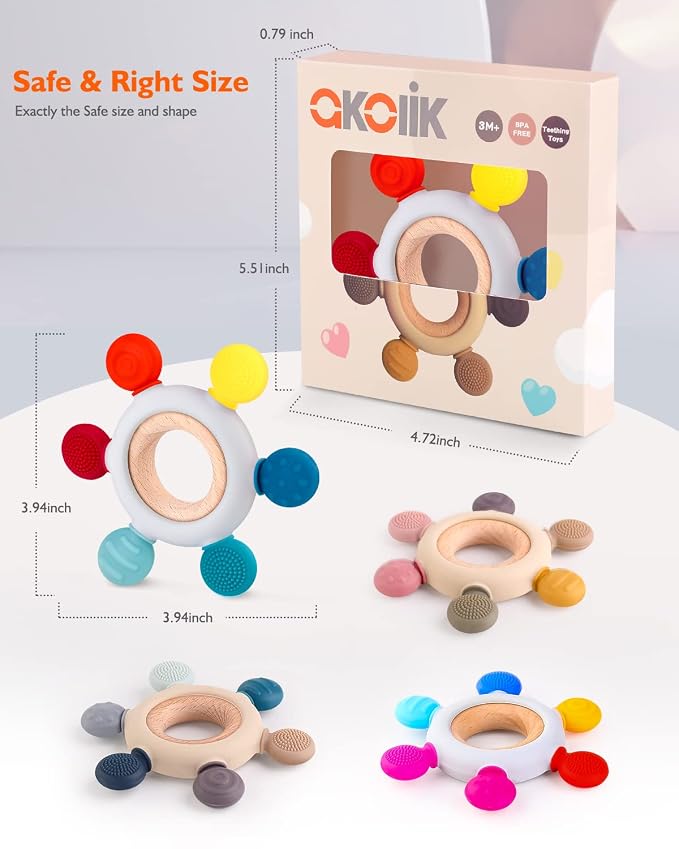 akolik Baby Teething Toys, Teething Relief Toy, BPA Free Baby Chew Toys Infant Toys Newborn Accessories, Teethers for Babies 0-3-6-9-12 Months Old Boys Girls