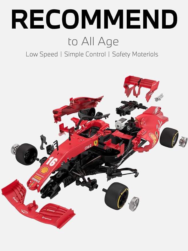 RASTAR Build Your Own RC Car Ferrari SF1000 F1 Kit with Remote & DIY Decals | Officially Licensed, Ideal Gift, 65PCs 1/16 Scale Formula 1 Model Car Building Kit for Play & Display, 97000