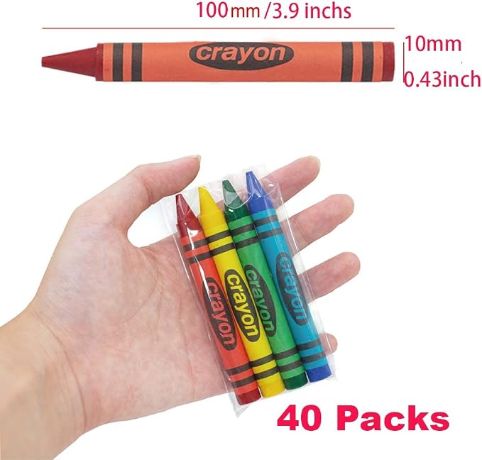 40 Sets of 4 Packs (160 count) Large Size Crayons - Mini Crayon Packs Non-Toxic for Kids Party Favors, School Supplies for Teachers & Travel Crayons