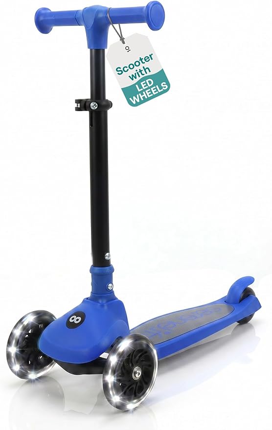 SereneLife Toddler Scooter, Adjustable Micro Scooter for Ages 2-5, Lightweight Kids 3 Wheel Design with LED Light-Up Wheels, Anti-Slip Deck & Lean-to-Steer Control, Indoor/Outdoor Use (Blue)