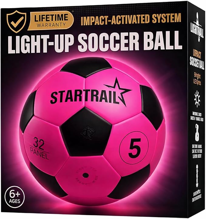 Glow in the Dark Soccer Ball | Sports Gift for Girls Ages 6-15 | LED Light-Up Ball with 3 Extra Batteries and Pump | Pre-Installed Batteries | Size 5 | Indoor & Outdoor Fun Gift for Kids & Teens 8-15