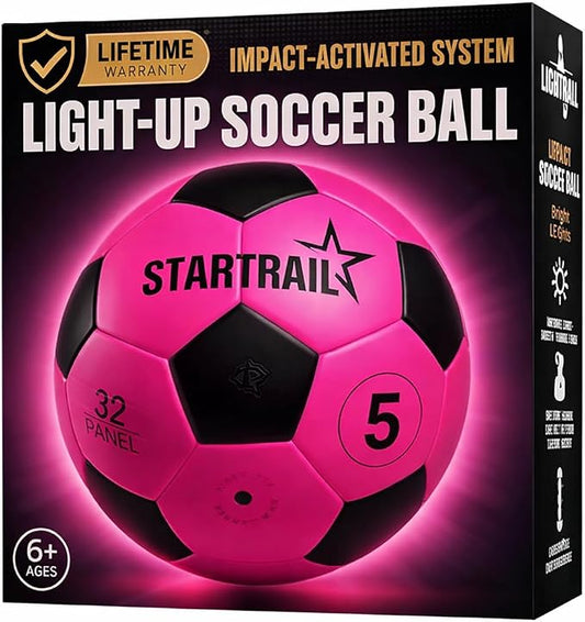 Glow in the Dark Soccer Ball | Sports Gift for Girls Ages 6-15 | LED Light-Up Ball with 3 Extra Batteries and Pump | Pre-Installed Batteries | Size 5 | Indoor & Outdoor Fun Gift for Kids & Teens 8-15