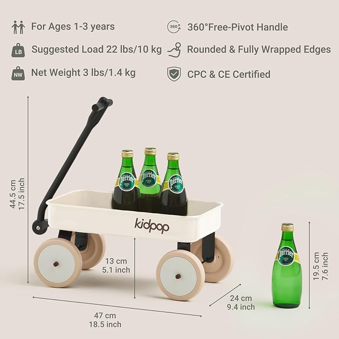 Kidpop Pula-Mini First Wagon for Toddlers, 4-Wheel Baby Pull Toy Cart for Kids Ages 1-3, Indoor & Outdoor Push Walker Toy, Ideal 1 Year Old Birthday Gifts (White)