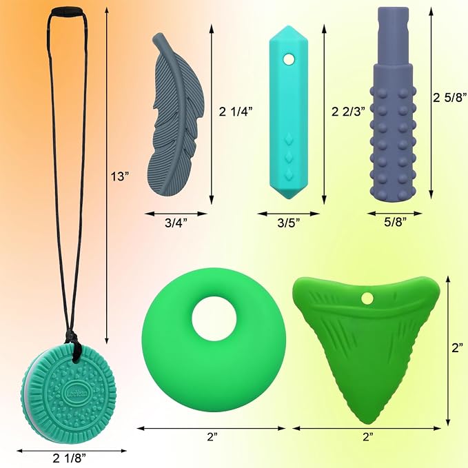 Chewy Necklaces for Sensory Kids, Silicone Chewy Necklaces for Boys and Girls with Autism, ADHD, SPD, Chewing, Oral Motor Therapy Toy
