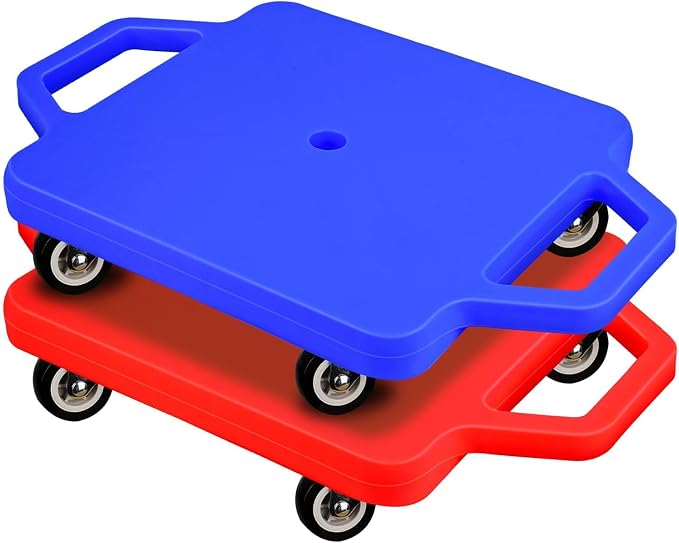 2 Pcs Sports Scooter Board with Handles Colored Floor Sitting Scooter Board with Plastic Casters for Kids Gym Indoor Outdoor Activities Play Equipment