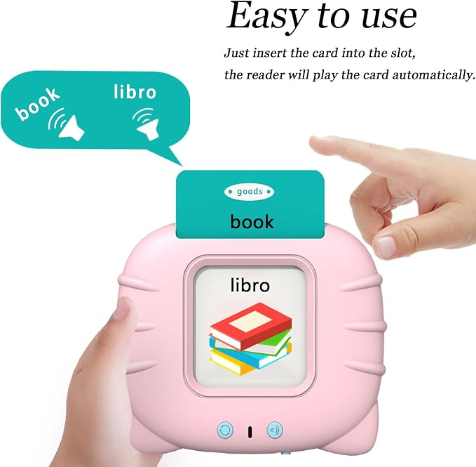 Startcan Spanish & English Talking Flash Cards for Toddlers 1 2 3 4 5 6, Audible Toys for Kids to Learn Spanish - 258 Cards and 516 Words(Pink)