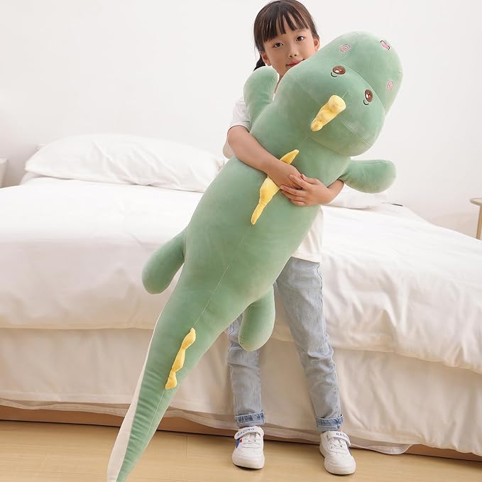 Tianmihou 52 Inch Giant Dinosaur Plush Pillow, Jumbo Green Dinosaur Stuffed Animal, Soft Long Dino Body Pillow for Kids Boys Girls, Huge Dinosaur Plushie Cuddle Toy, Birthday Gift for Children
