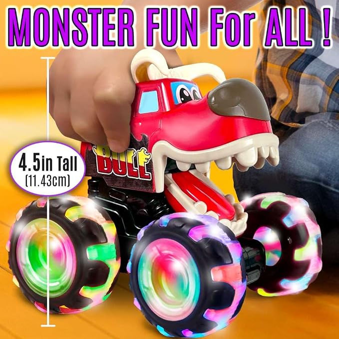stargo - Bull Monster Truck Toy - Light Up Chomping Pull Back Truck - Press and Go Cars for Easter Basket Stuffers, Boy Birthday Gifts, Toys for Toddlers, Kids Ages 3-5 4-6 5-7 4-8