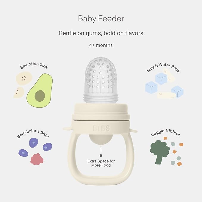 BIBS Baby Feeder with 2 Silicone Nipples, Compatible with Freezer Tray, Easy-Grip, BPA-Free - Ideal for Teething & Self-Feeding, 4+ Months - Blush