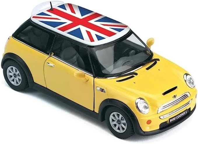 KiNSMART Mini Cooper S 5inch 1:28 Scale Die Cast Metal Model Toy Cars Yellow with British Flag