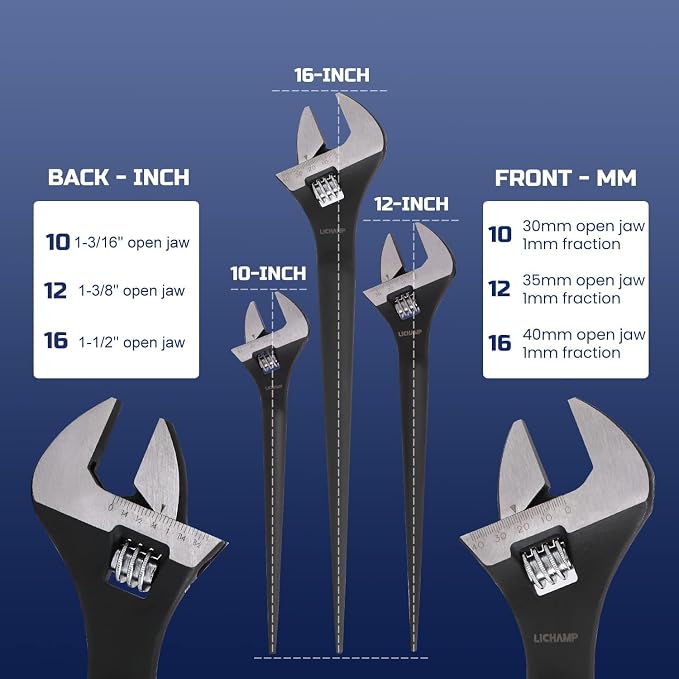 Lichamp 3-Pack Adjustable Construction Spud Wrench Set 10 12 16 Inches