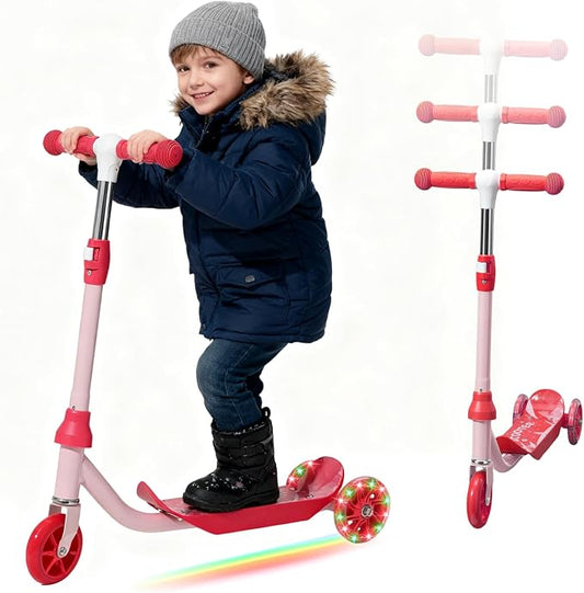 Kids Scooter - LED Light Up 3 Wheel Scooter for Kids 3-5, Adjustable Handlebar Height, Long Anti-Slip Deck,Heavy Duty Metal Scooters for Boys Girls Ages 3-5 5-7, up to 110 Lbs