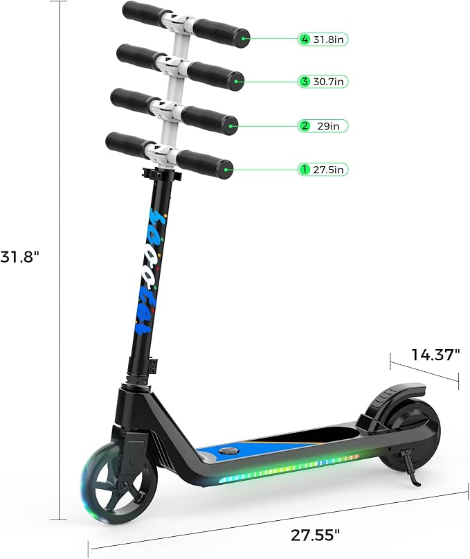 LINGTENG Electric Scooter for Kids Age 6-10, Kick-Start Boost Scooter with Adjustable Speed and Height, Flash Wheel & Deck Lights