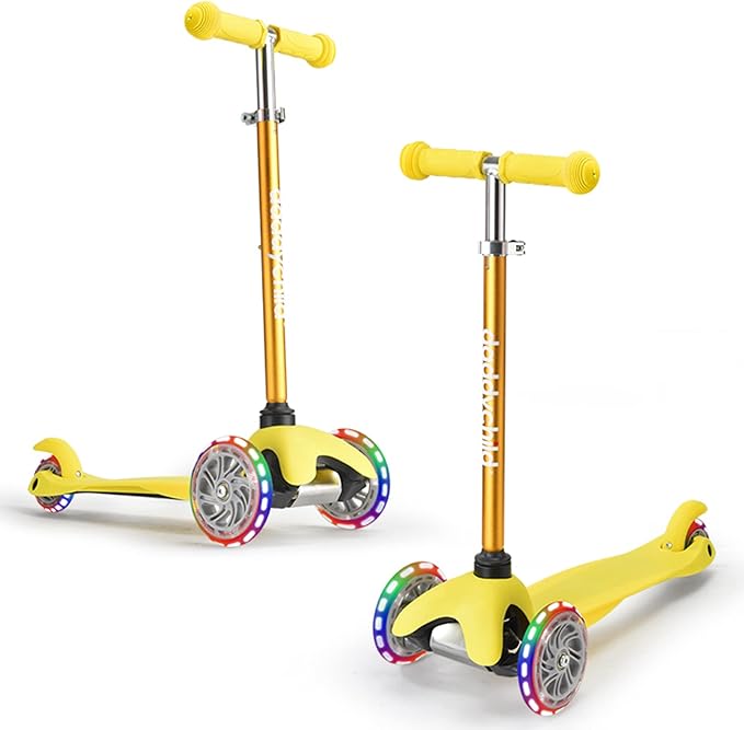 3-Wheel Kick Scooter for Kids Ages 3-8 Lean-to-Steer Toddler Scooter with Extra Wide Light Up Wheels, 4 Adjustable Heights, Foldable Scooters for Boys & Girls, Max Weight 110lbs