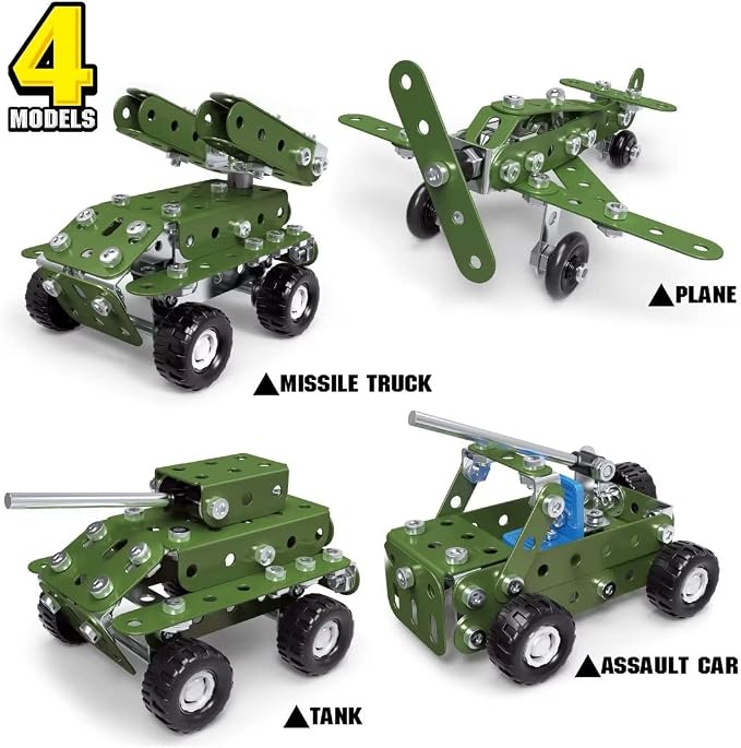 Ferthor Fun Metal Building Military Series Assembly Toys,Small Construction Set for Kids Ages 4-8, Military Toys for Boys Age 8-12,STEM Toy Gifts for Model Army Kit(166pcs No Motor)