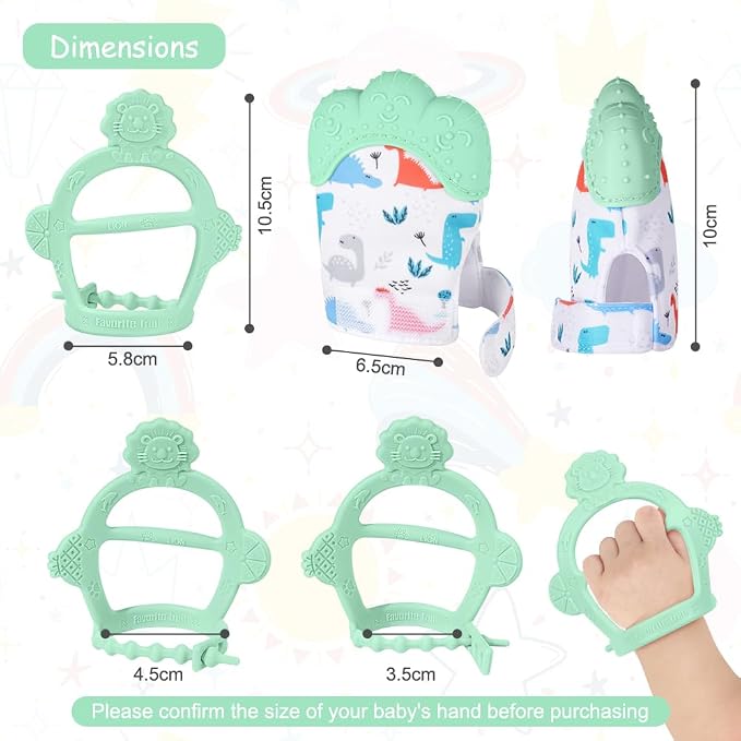Vicloon Silicone Teething Mitt, 2Pcs Mitten With Adjustable Strap, Crinkle Sound and Textured, Self-Soothing Chew Toys for 0-6 Month Infants
