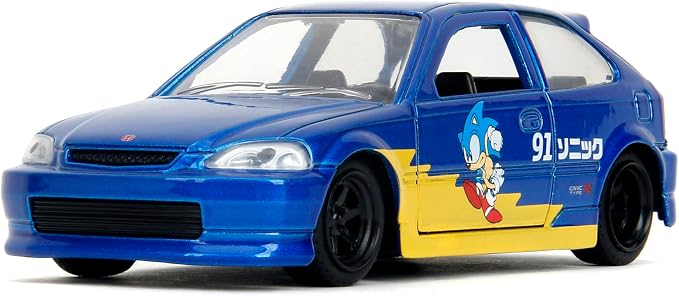 Jada Toys Sonic the Hedgehog with 1997 Honda Civic Type-R Die-Cast Car – 1:32 Scale, Highly Detailed Collectible Model with Sonic Figure, for Ages 8+
