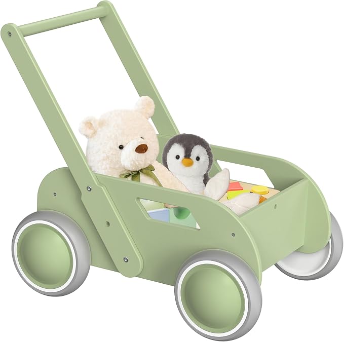 Wooden Baby Walker for Toddler, Baby Push Walker with Wheels for Infants Boys Girls, Toys Gift for Birthday Christmas New Year, Mint Green