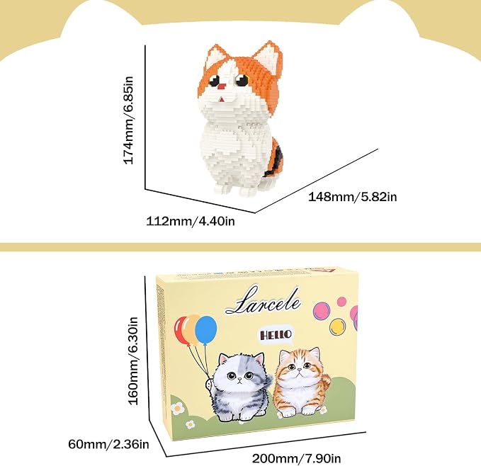 Larcele Micro Building Blocks Set, DIY Mini Building Toy Bricks for Age Over 12 Years, 1296 Pieces KLJM-05 (Munchkin Cat-Orange)
