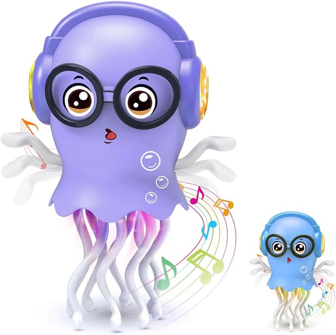 Kids Toy Dancing Jellyfish, Interactive Crawling Jellyfish Bump and Go Toy with Music & Lights, Sensory Tummy Time Toys for Toddlers 3-12 Years, Kids Birthday Easter Gifts for Boys Grils