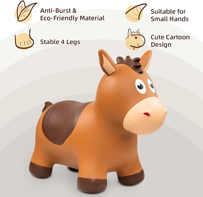 ZOOJOY Inflatable Horse Hopping Toys, Bouncy Animal Hopper Toys for Toddlers, Outdoor Indoor Bounce and Ride On Horse Bouncer for Boys Girls, Birthday Gifts for 18 Months 2 3 4 5 6 Year Old with Pump