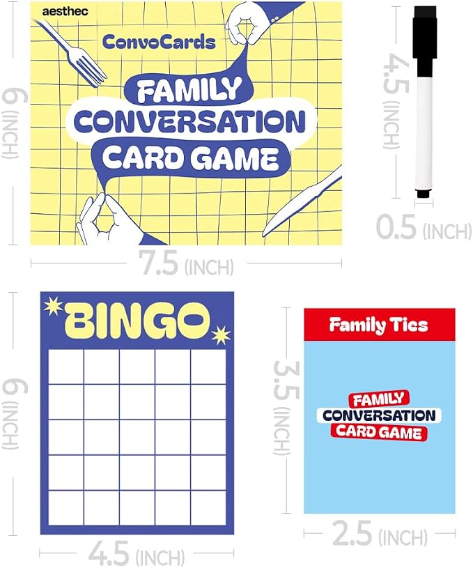 ConvoCards – 150 Family Conversation Cards with Bingo Boards, Fun Dinner Table Game with 6 Categories of Engaging Questions for Kids, Teens & Adults to Connect, Game Night & Road Trip Group Activity