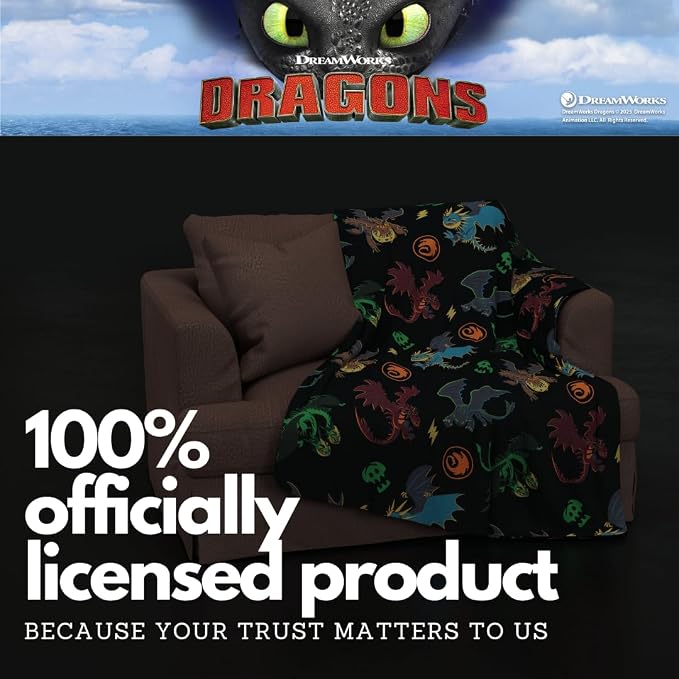 How to Train Your Dragon Toothless Kids Bedding Super Soft Plush Cozy Throw, 46 in x 60 in, (Officially Licensed Product) By Franco