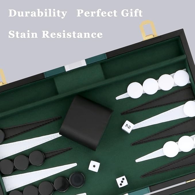 Backgammon Set - Classic Board Game with Premium PU Leather Case - Portable Travel Strategy Backgammon Game Set for Adults, Kids Family Game Night, Vacation & Gifts (11inch Small, Black)