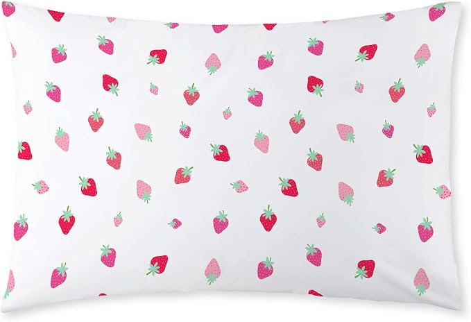Wildkin 100% Cotton Kids Pillowcase – Soft, Breathable & Standard Size (20x30) - Strawberry Patch