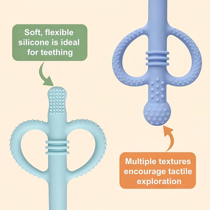 4 Pack Sensory Silicone Teething Tubes, Baby Teether Toys with Easy-Hold Love Handle, Dual-Sided Textures, Soothe Sore Gums, BPA-Free Teething Chew Straws for 3+ Months Infants (Style B)