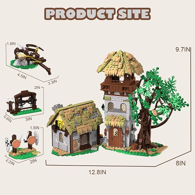 Medieval Greenwood Range Building Bricks Set,Middle Building Set House Building Block Toy, Living Room Decorations,Collectible Display Set for Adults1109pcs