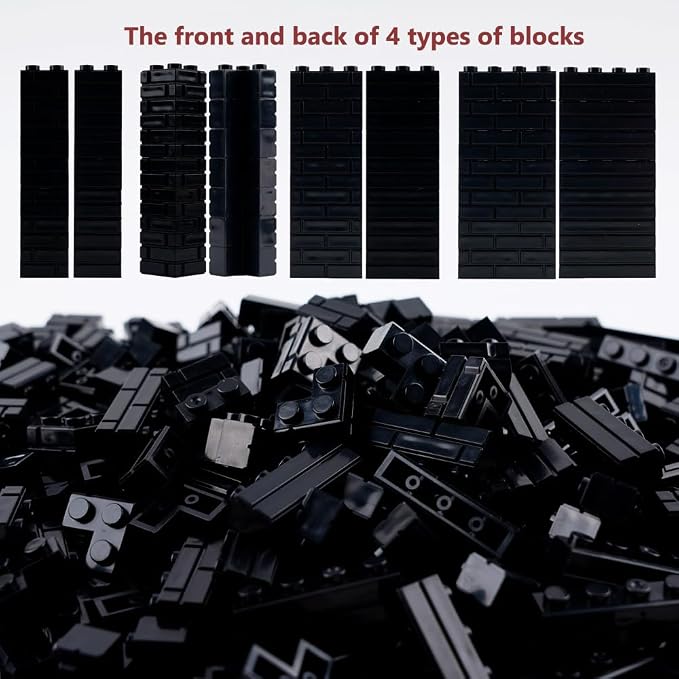 Masonry Bricks House Wall Accessories: 340PCS Classic Masonry Profile Block Parts and Pieces Creative Construction Bulk, MOC Castle Pieces (Black)
