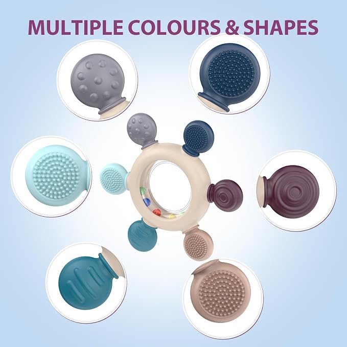 akolik Teething Toys for Babies, Baby Teethers Toy Teething Ring Silicone, Grasping Teething Toy, BPA Free Teething Newborn Accessories for Baby 0 3 6 9 12 18 Months (Ringer Grey)